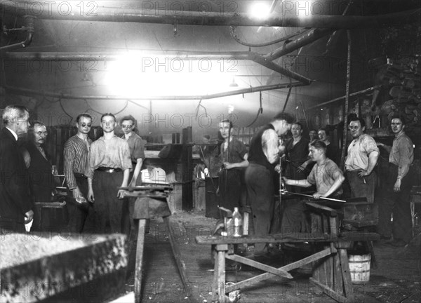 Workers at Trelleborgs glassworks, Trelleborg, Sweden, 1934. Artist: Unknown