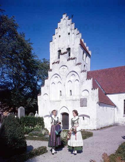 Candidates for Confirmation in traditional costume, Dalby, Scania, Sweden 1971. Artist: Torkel Lindeberg