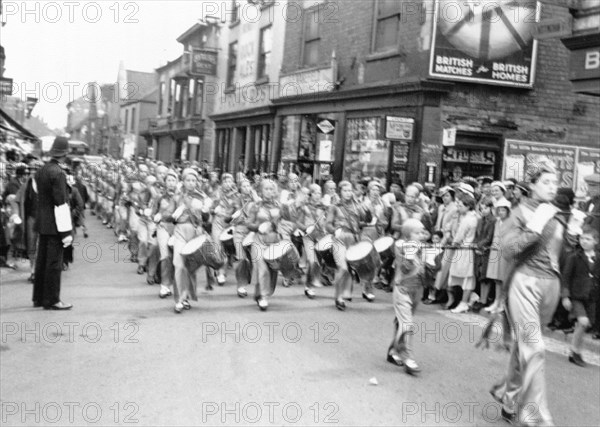 Carnival band on parade at Hucknall's first Carnival, Nottinghamshire, 1934. Artist: Unknown
