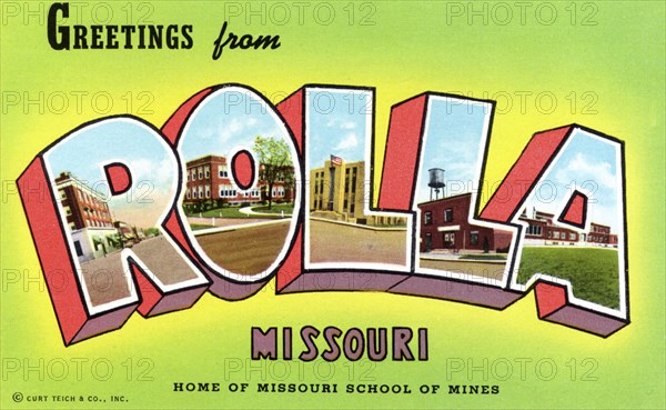 'Greetings from Rolla, Missouri, Home of the Missouri School of Mines', postcard, 1943. Artist: Unknown