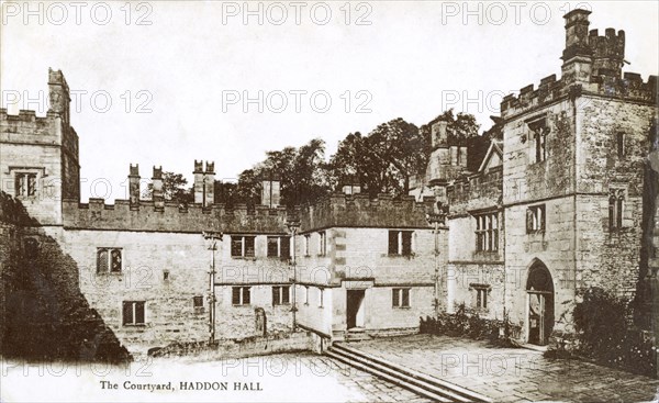 Courtyard of Haddon Hall, near Bakewell, Derbyshire, c1918. Artist: Unknown