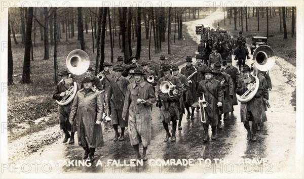 Taking a fallen comrade to the grave, Fort Sheridan, Illinois, USA, 1930. Artist: Unknown