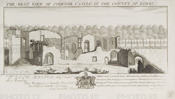 'The West View of Codenor Castle', Derbyshire, 1727. Artist: Nathaniel Buck