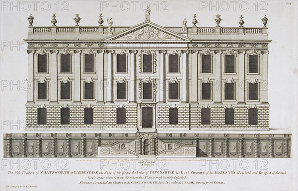 West prospect of Chatsworth House, Derbyshire, c1800. Artist: Unknown