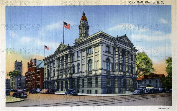 Exterior view of the City Hall. Elmira, New York, USA, 1940. Artist: Unknown