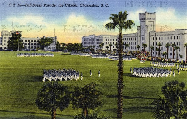 Full dress parade, the Citadel, Charleston, South Carolina, USA, 1940. Artist: Unknown