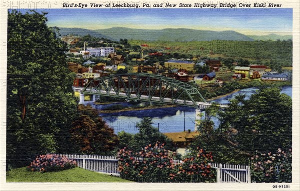 Leechburg, Pennsylvania, and the New State Highway Bridge over the Kiski River, USA, 1940. Artist: Unknown