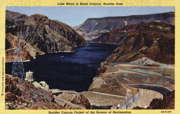 Boulder Dam and Lake Mead, Arizona/Nevada, USA, 1940. Artist: Unknown