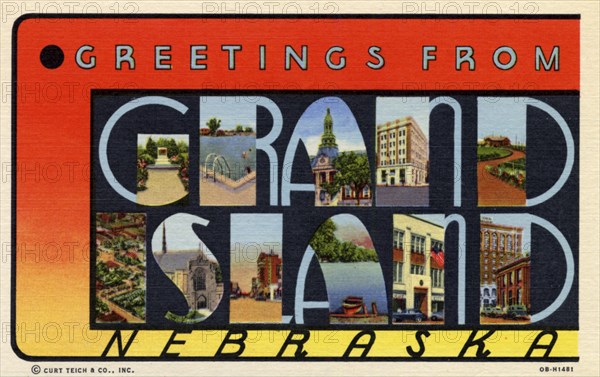 'Greetings from Grand Island, Nebraska', postcard, 1940. Artist: Unknown