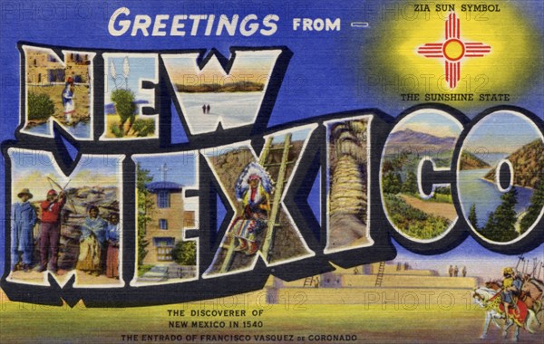 'Greetings from New Mexico', postcard, 1940. Artist: Unknown