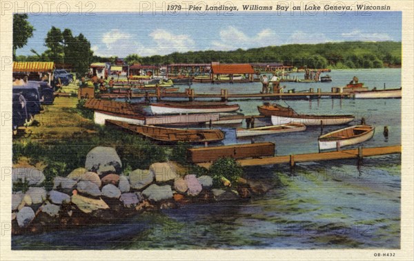 Pier landings, Williams Bay on Lake Geneva, Wisconsin, USA, 1940. Artist: Unknown