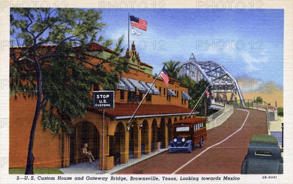 US Customs House and Gateway Bridge, Brownsville, Texas, USA, 1940. Artist: Unknown