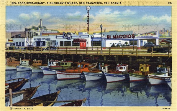 Seafood restaurant, Fisherman's Wharf, San Francisco, California, USA, 1940. Artist: Unknown