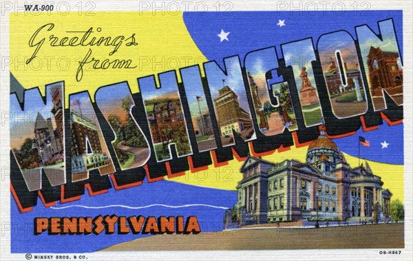 'Greetings from Washington, Pennsylvania', postcard, 1940. Artist: Unknown