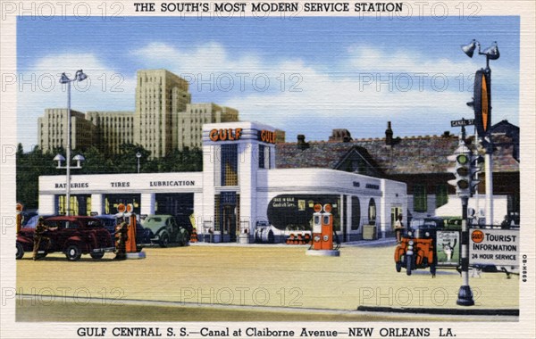 Gulf Central Service Station, Canal at Claiborne Avenue, New Orleans, Louisiana, USA, 1940. Artist: Unknown