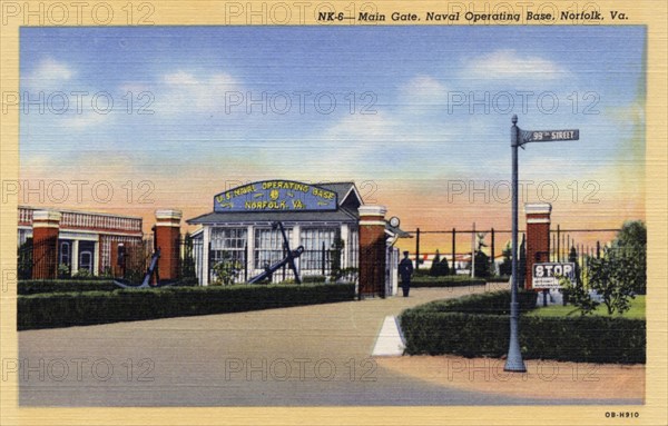 Main gate, Naval Operating Base, Norfolk, Virginia, USA, 1940. Artist: Unknown