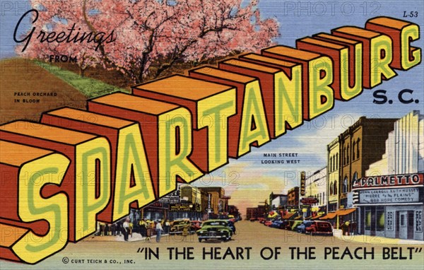 'Greetings from Spartanburg, South Carolina', postcard, 1944. Artist: Unknown