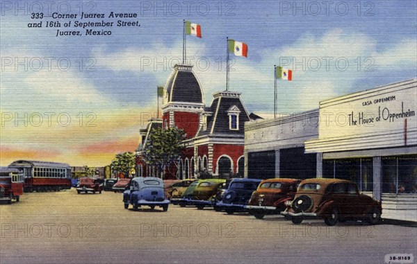 Corner of Juarez Avenue and 16th of September Street, Juarez, Mexico, 1943. Artist: Unknown
