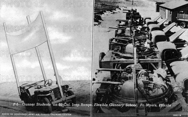 Gunnery students on the 50 cal Jeep Range, Flexible Gunnery School, Fort Myers, Florida, USA, 1943. Artist: Southeast Army Air Forces Training Center