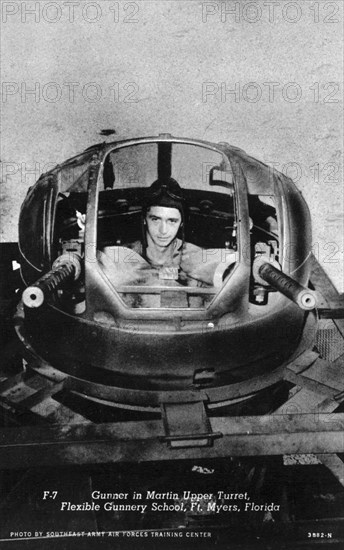 Gunner in a Martin upper turret, Flexible Gunnery School, Fort Myers, Florida, USA, 1943. Artist: Southeast Army Air Forces Training Center