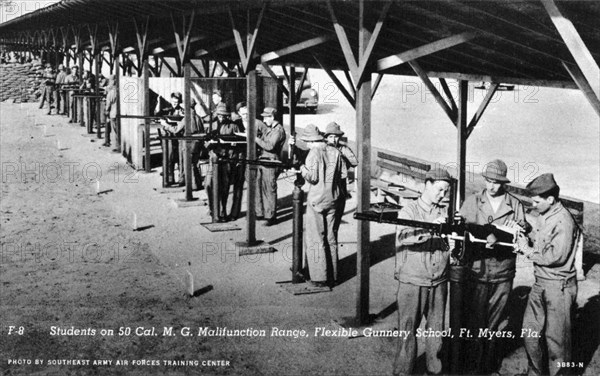 Students on a 50 cal machine gun range, Flexible Gunnery School, Fort Myers, Florida, USA, 1943. Artist: Southeast Army Air Forces Training Center