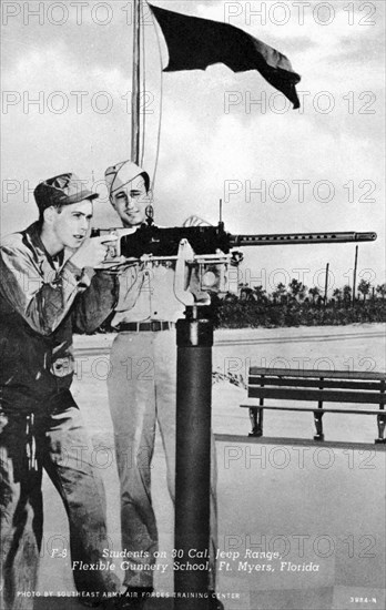 Students on a 30 cal machine gun range, Flexible Gunnery School, Fort Myers, Florida, USA, 1943. Artist: Southeast Army Air Forces Training Center