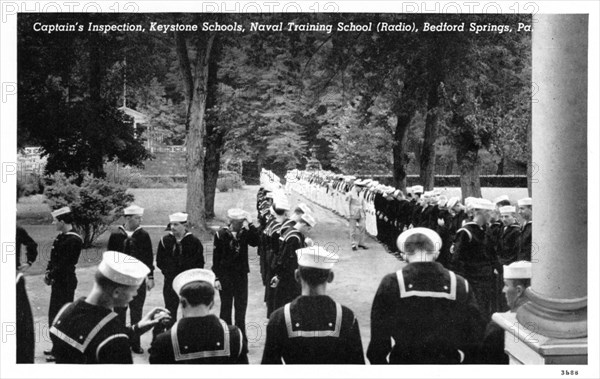 Captain's inspection, Naval Training School (Radio), Bedford Springs, Pennsylvania, USA, 1943. Artist: Unknown