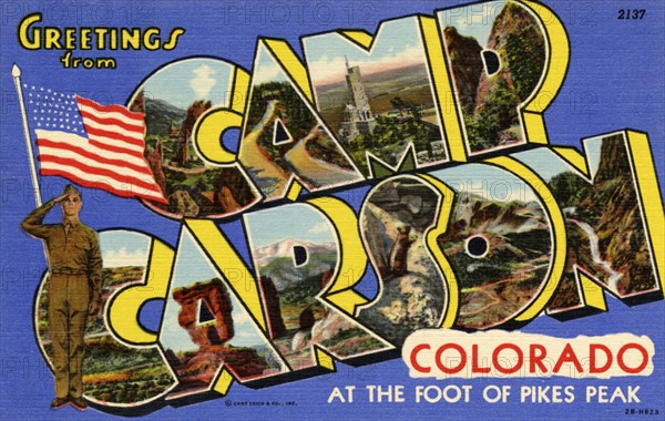 'Greetings from Camp Carson, Colorado, at the Foot of Pike's Peak', postcard, 1942. Artist: Unknown