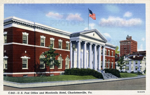 US Post Office and Monticello Hotel, Charlottesville, Virginia, USA, 1941. Artist: Unknown