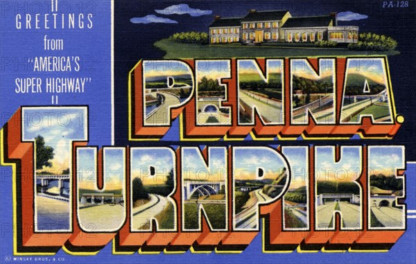 'Greetings from America's Super Highway, Pennsylvania Turnpike', postcard, 1941. Artist: Unknown