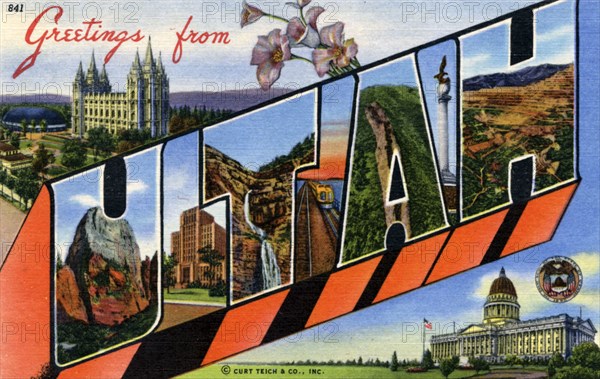 'Greetings from Utah', postcard, 1941. Artist: Unknown