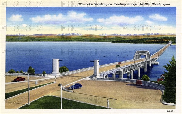 Lake Washington Floating Bridge, Seattle, Washington, USA, 1941. Artist: Unknown