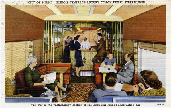 Bar car on the 'City of Miami' streamliner train, USA, 1941. Artist: Unknown