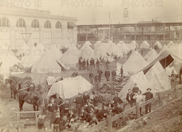 Camp of troops from Fort Sheridan at the Coliseum, Chicago, Illinois, USA, 15th May, 1897. Artist: Unknown