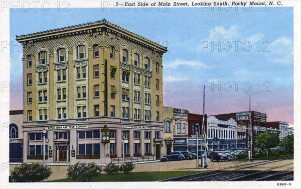 East side of Main Street, looking south, Rocky Mount, North Carolina, USA, 1940. Artist: Unknown