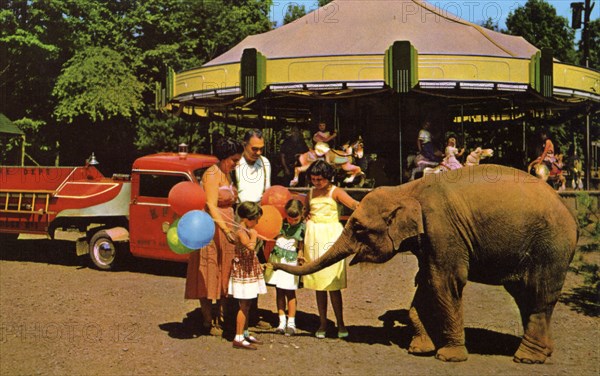 Family at a carnival at Catskill Game Farm, New York, USA, 1955. Artist: Unknown