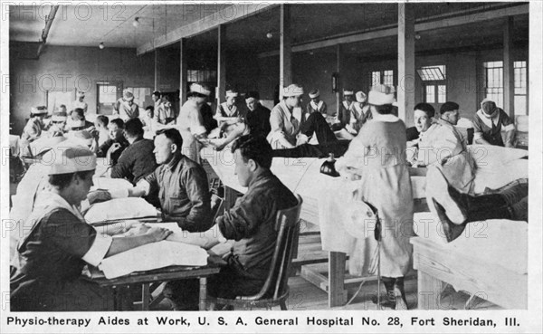 Physiotherapy aides at work, USA General Hospital No 28, Fort Sheridan, Illinois, USA, 1940. Artist: Unknown