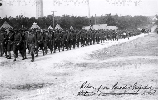 Soldiers returning from parade and inspection, Fort Sheridan, Illinois, USA, 1920. Artist: Unknown