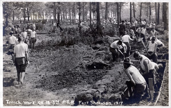 Soldiers digging and clearing trenches, Fort Sheridan, Illinois, USA, 1917. Artist: Unknown