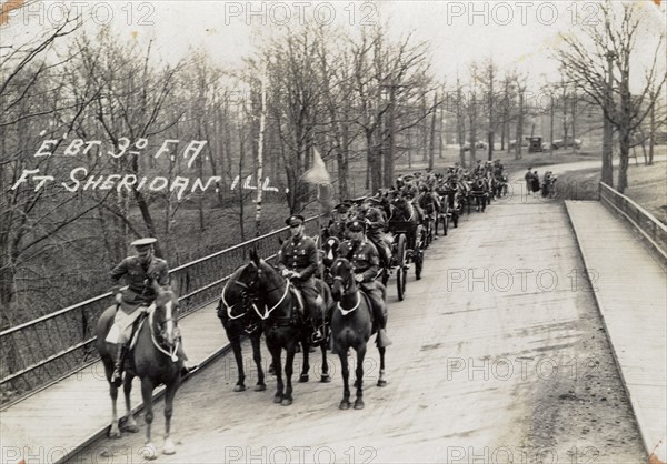 Troops of E Battalion, 3rd Field Artillery Regiment, Fort Sheridan, Illinois, USA, 1930. Artist: Unknown