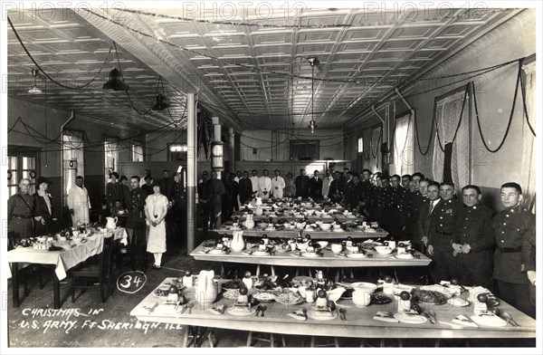 Christmas in the mess hall, Fort Sheridan, Illinois, USA, 1940. Artist: Unknown