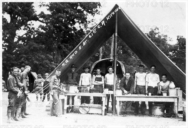 Field kitchen of E Battalion, 61st Cavalry Artillery, Fort Sheridan, Illinois, USA, 1920. Artist: Unknown