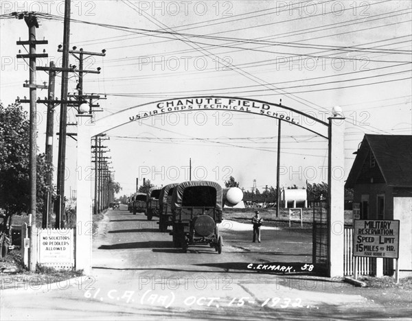 Trucks of the 61st Cavalry Artillery arriving at Chanute Field, Illinois, USA, 1932. Artist: Ekmark Photo