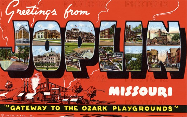 'Greetings from Joplin, Missouri, Gateway to the Ozark Playgrounds', postcard, 1942. Artist: Unknown