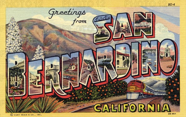 'Greetings from San Bernardino, California', postcard, 1943. Artist: Unknown
