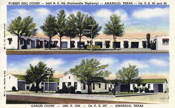 Forest Hill Courts and Gables Court motels, Amarillo, Texas, USA, 1946. Artist: Unknown