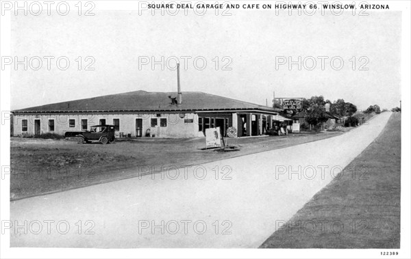 Square Deal Garage and Cafe on Route 66, Winslow, Arizona, USA, 1928. Artist: Unknown