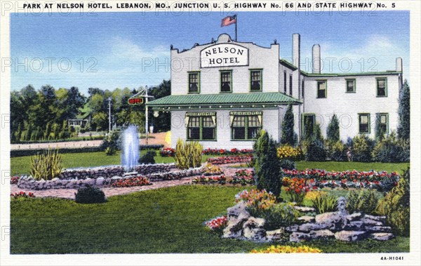 Park at the Nelson Hotel, Lebanon, Missouri, USA, 1934. Artist: Unknown