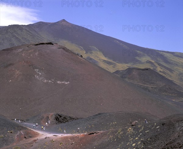 View of the volcanic scenery of Mount Etna, Sicily, Italy.