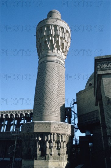 Minaret of the Suq al Ghazal Mosque, Baghdad, Iraq, 1977.